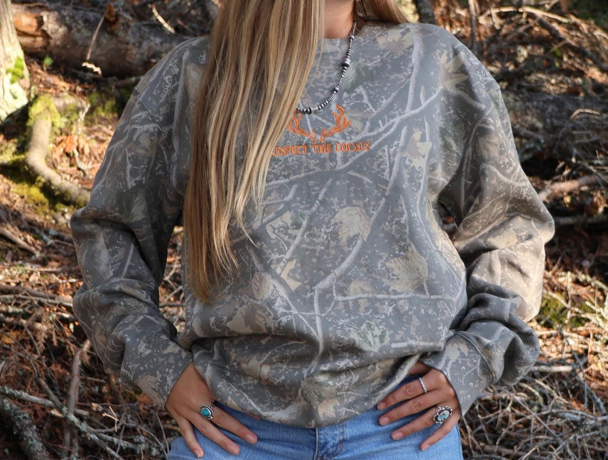 Respect the Locals Embroidered Camo Crewneck