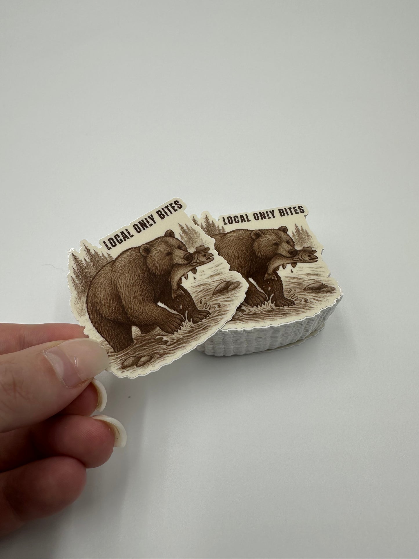 Local Only Bites Bear Sticker – 2x2” Durable Vinyl