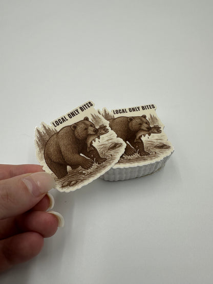 Local Only Bites Bear Sticker – 2x2” Durable Vinyl