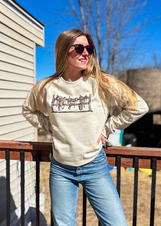 Saddles Up Colored Crewneck - Western Tack Sweatshirt