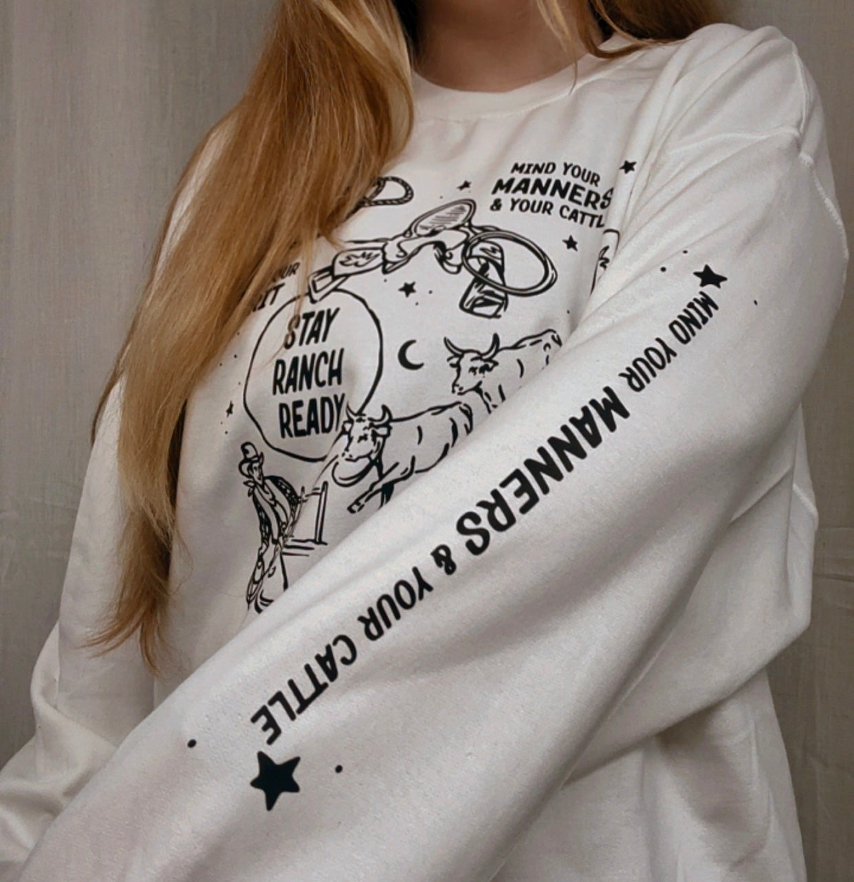 Mind Your Manners Western Graphic Crewneck | Stay Ranch Ready Sweatshirt