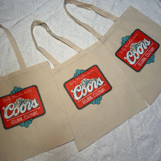 Turquoise Coors tote bag | Western tote bag