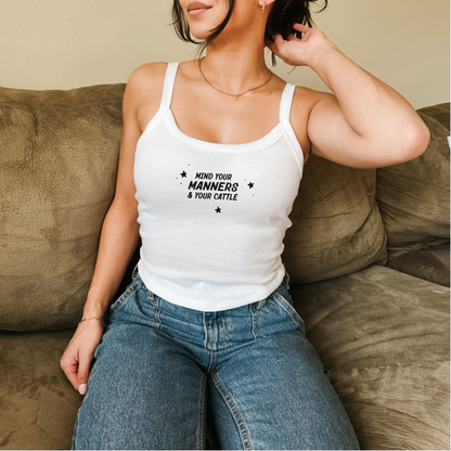Mind Your Manners & Your Cattle Fitted Crop Tank | Western Cowgirl Tank