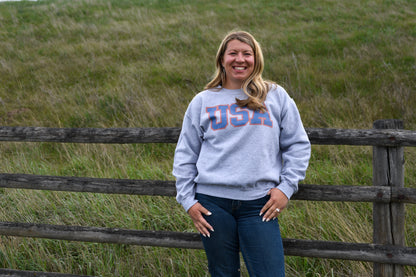 USA Crewneck Sweatshirt | Patriotic Gildan Crewneck | Western Americana Sweatshirt | 4th of July Outfit | Red White Blue Crewneck