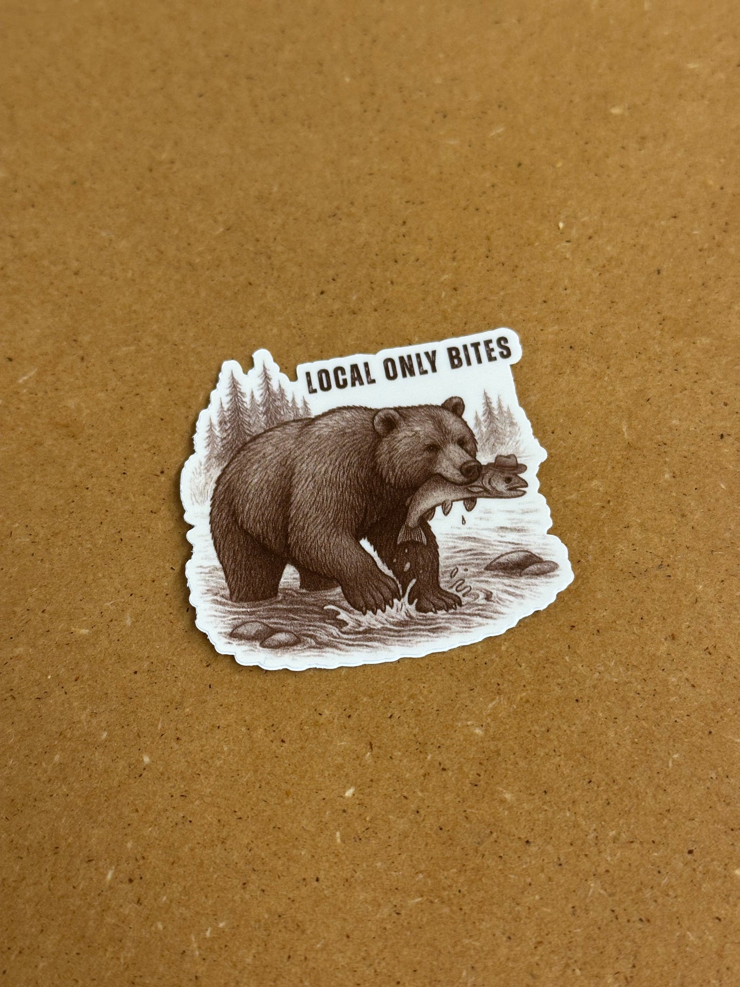 Local Only Bites Bear Sticker – 2x2” Durable Vinyl