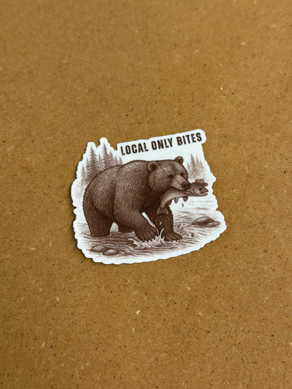 Local Only Bites Bear Sticker – 2x2” Durable Vinyl
