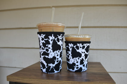 Black Cow Print Coffee Sleeve | Reusable Neoprene Iced Coffee Cup Cover (16–24oz)
