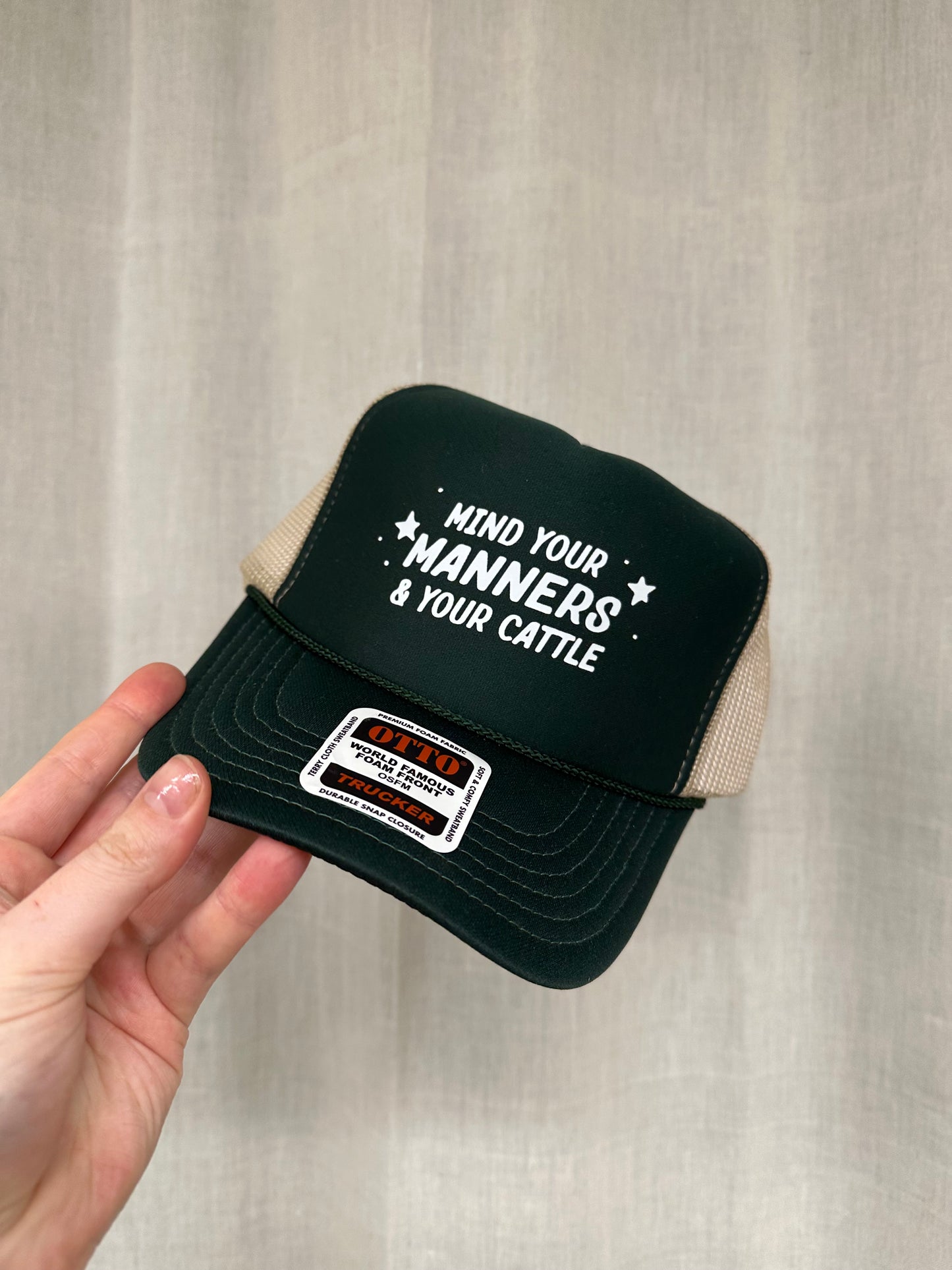 Mind Your Manners & Your Cattle Foam Trucker Hat | Western Snapback Hat