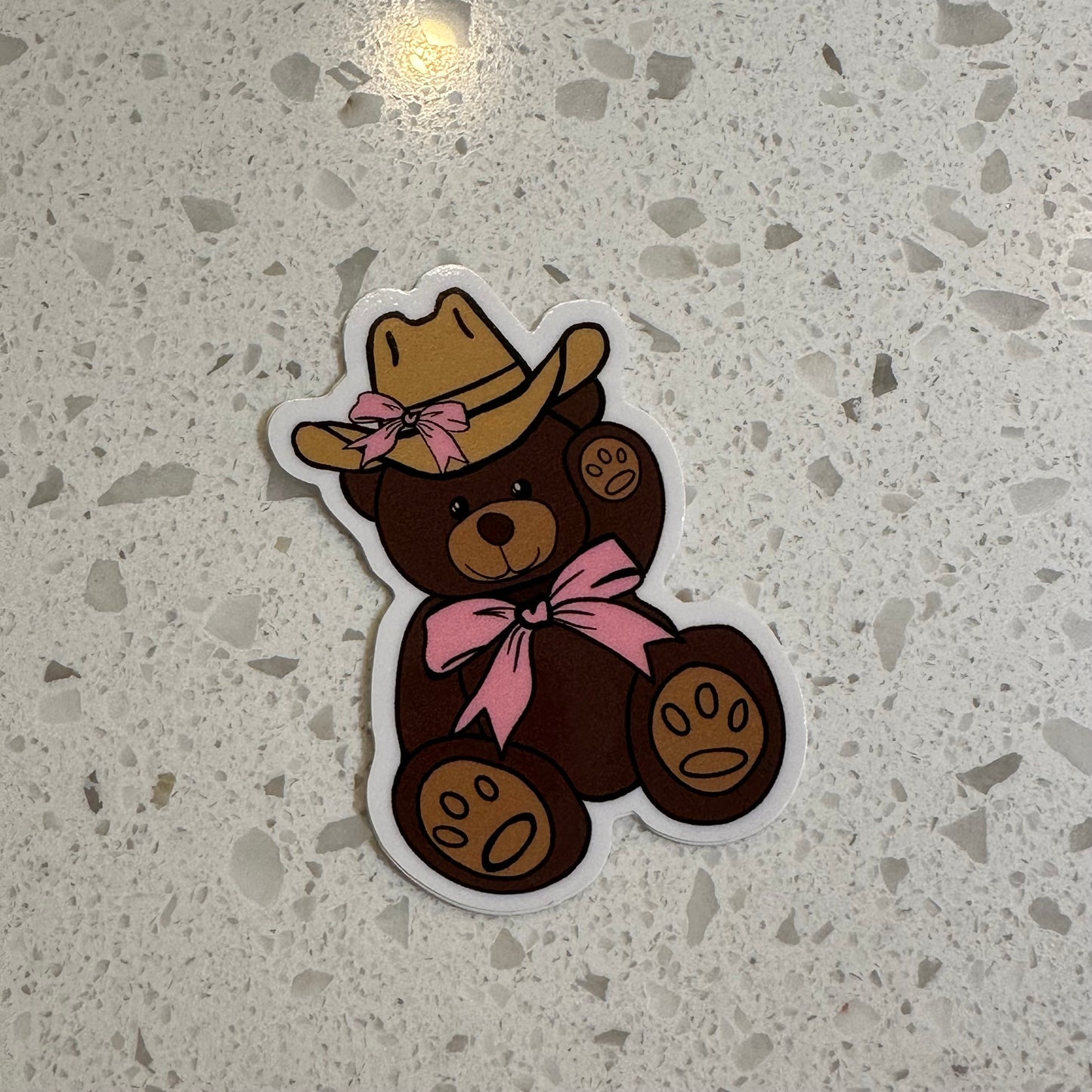 Cowboy teddy bear bow sticker