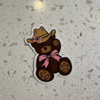 Cowboy teddy bear bow sticker