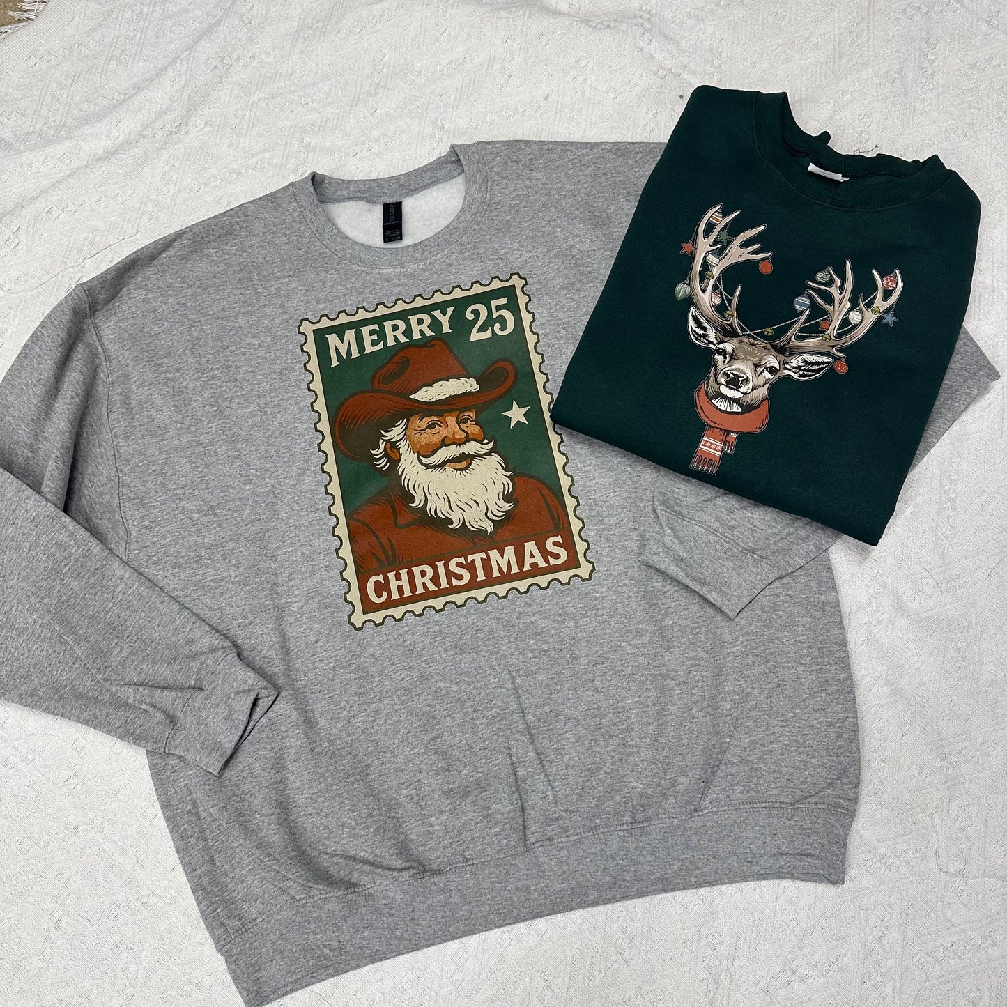 Vintage Santa Post Stamp Crewneck | Rustic Cowboy Santa Christmas Stamp Crew
