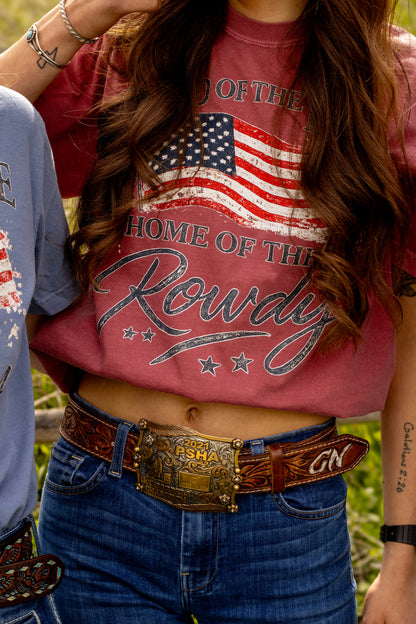 Land of the Free Home of the Rowdy Comfort Colors Tee | Patriotic Western Graphic Tee | Americana 4th of July Shirt