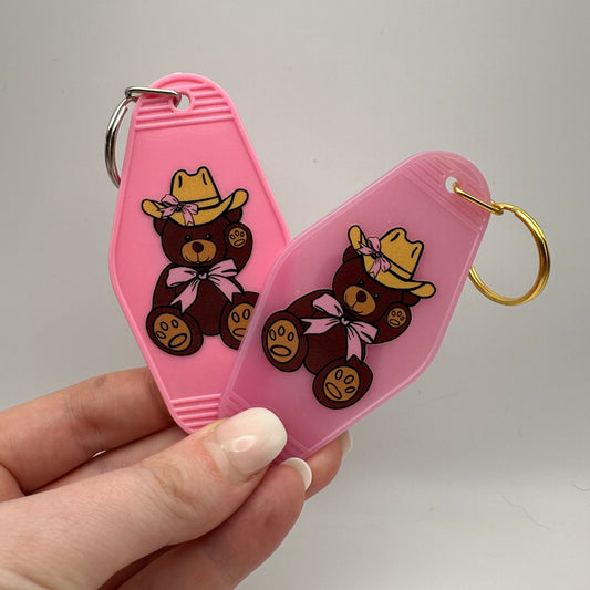 Cowboy teddy bear motel keychain | western keychain