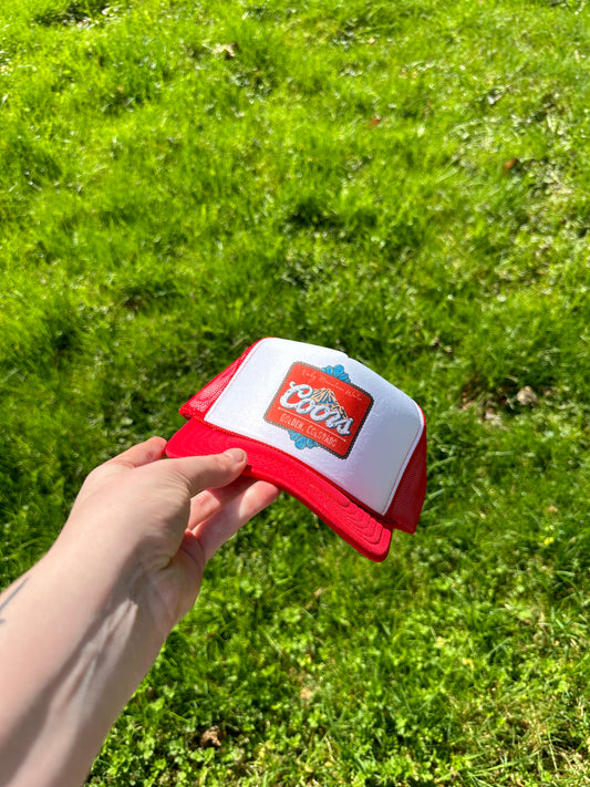 Red Coors Turquoise Trucker hat