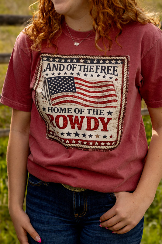 Land of the Free Home of the Rowdy Comfort Colors Tee | Patriotic Western Shirt | Vintage Americana Graphic Tee