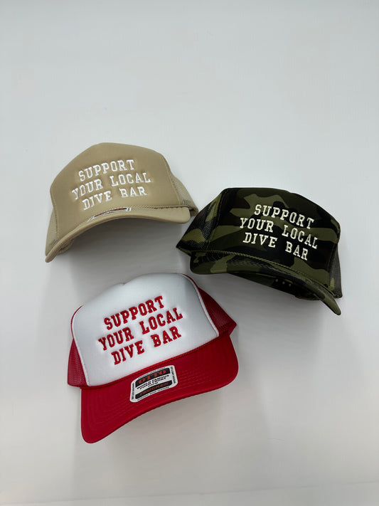 Support your local dive bar embroidered trucker hat!