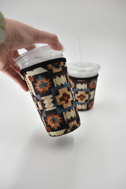 Southwestern Quilt Aztec Coffee Sleeve | Reusable Neoprene Iced Coffee Cup Cover (16–24oz)