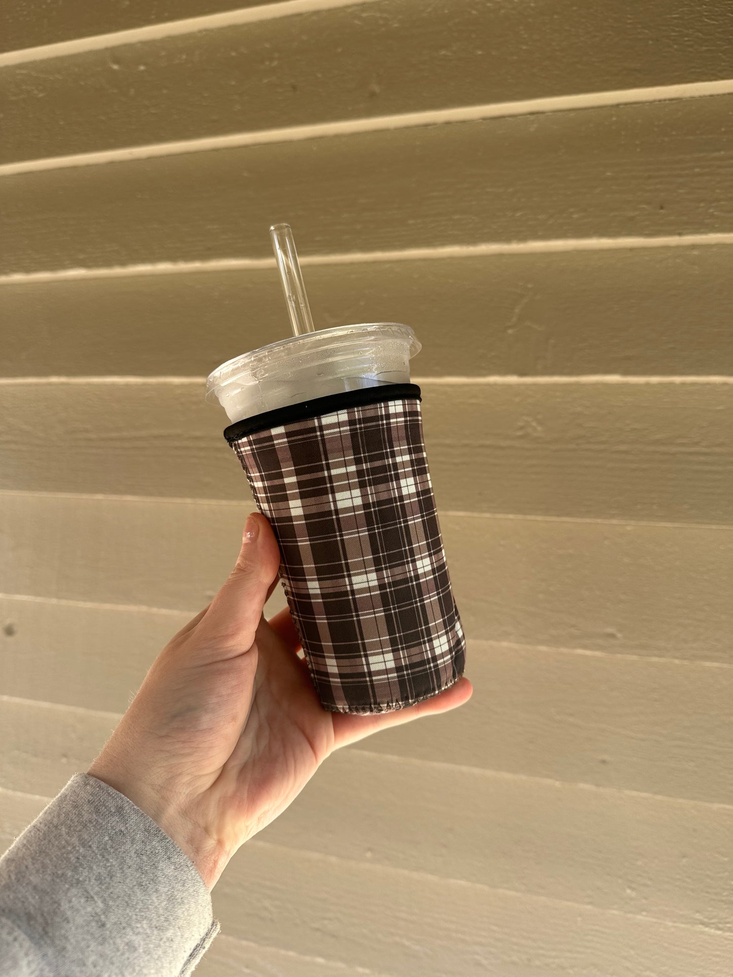 Plaid Coffee Sleeve | Reusable Neoprene Iced Coffee Cup Cover 16-24oz Cowboy Print Eco-Friendly Insulator for Grande & Venti Cups