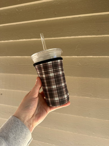 Plaid Coffee Sleeve | Reusable Neoprene Iced Coffee Cup Cover 16-24oz Cowboy Print Eco-Friendly Insulator for Grande & Venti Cups