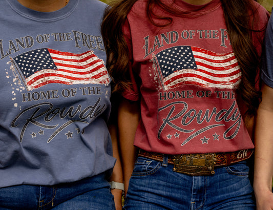 Land of the Free Home of the Rowdy Comfort Colors Tee | Patriotic Western Graphic Tee | Americana 4th of July Shirt