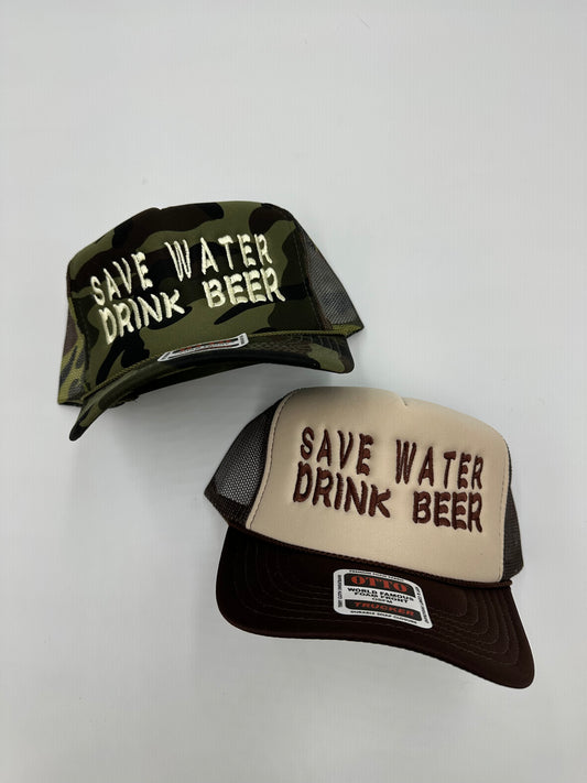 Save water drink beer embroidered trucker hat!