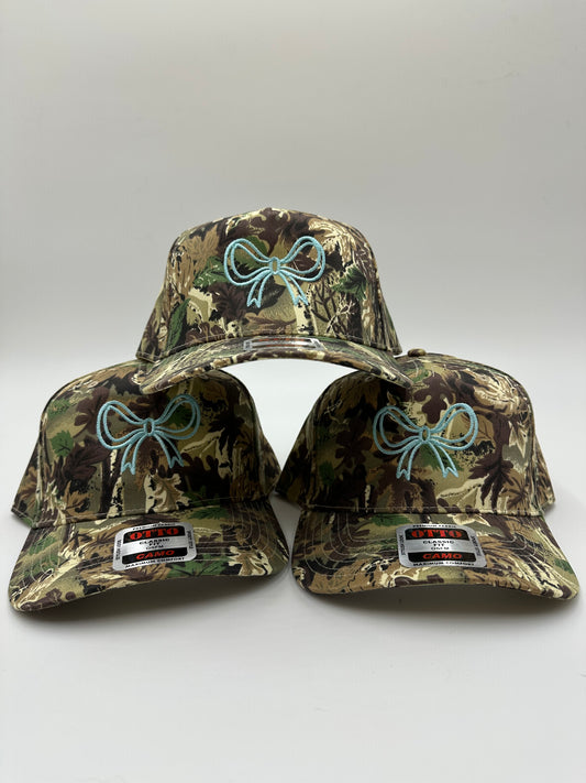 Turquoise bow embroidered trucker hat!