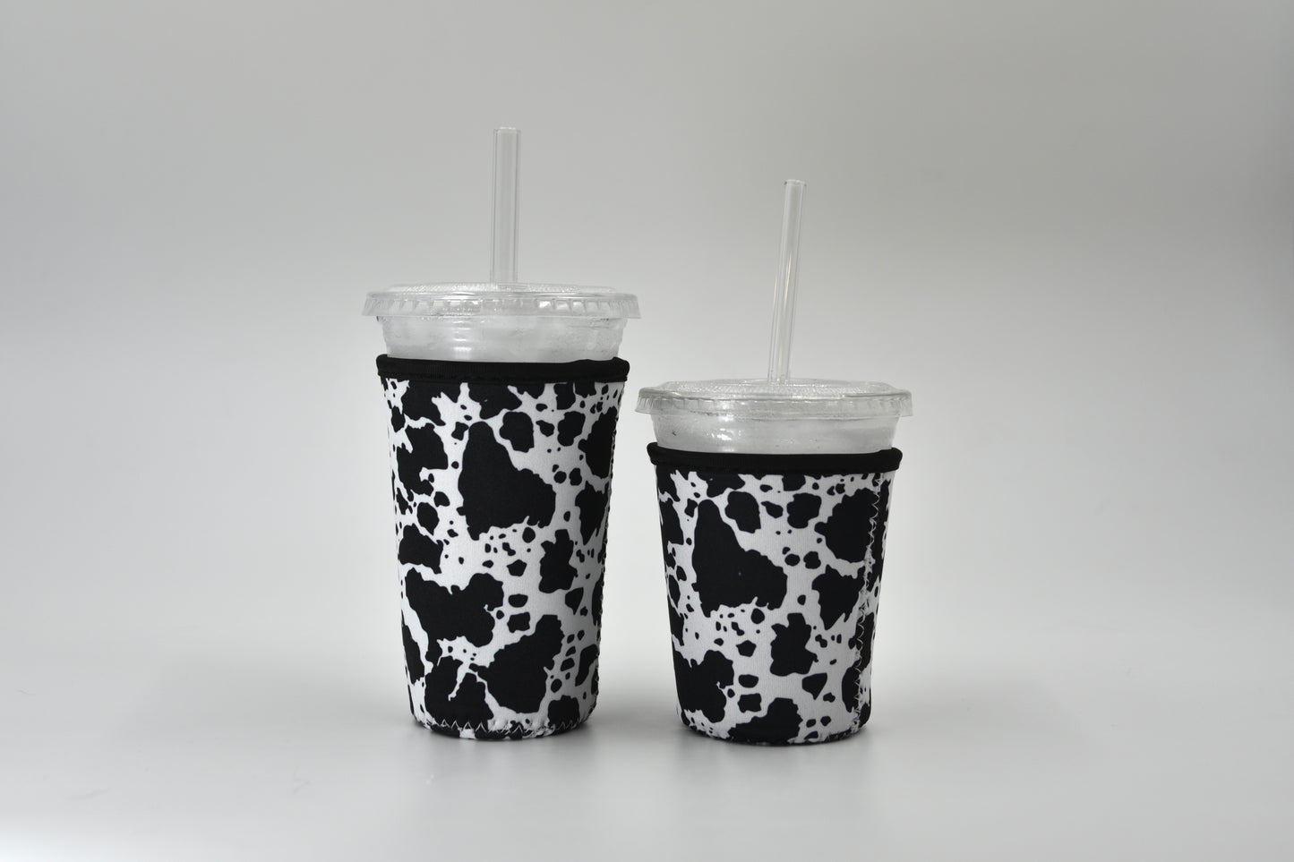 Black Cow Print Coffee Sleeve | Reusable Neoprene Iced Coffee Cup Cover (16–24oz)