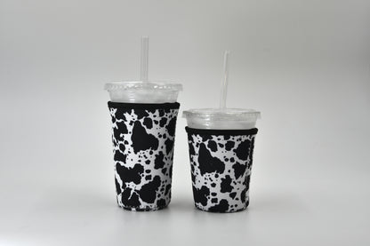 Black Cow Print Coffee Sleeve | Reusable Neoprene Iced Coffee Cup Cover (16–24oz)