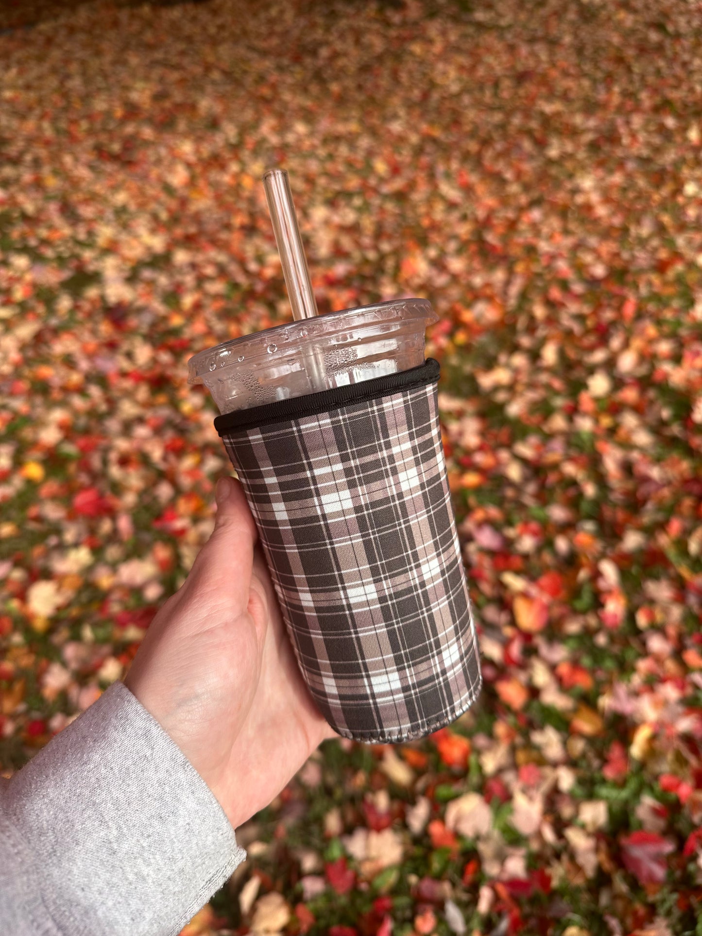 Plaid Coffee Sleeve | Reusable Neoprene Iced Coffee Cup Cover 16-24oz Cowboy Print Eco-Friendly Insulator for Grande & Venti Cups