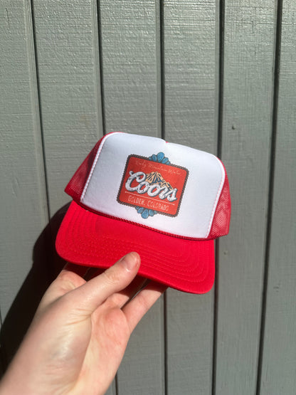 Red Coors Turquoise Trucker hat