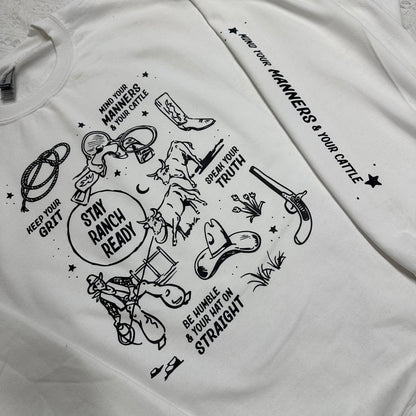 Mind Your Manners Western Graphic Crewneck | Stay Ranch Ready Sweatshirt