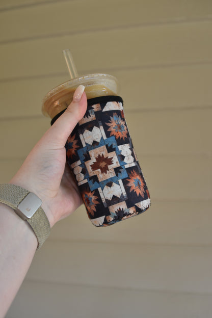 Southwestern Quilt Aztec Coffee Sleeve | Reusable Neoprene Iced Coffee Cup Cover (16–24oz)