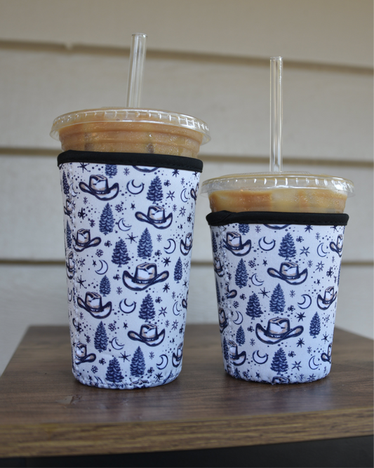 Cowboy Hat & Stars Coffee Sleeve | Reusable Neoprene Iced Coffee Cup Cover (16–24oz)