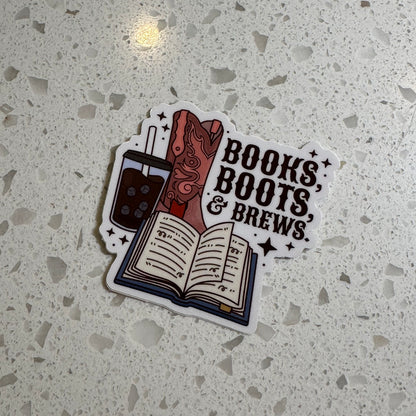 Books boots and brews sticker | coffee sticker | book sticker | western sticker
