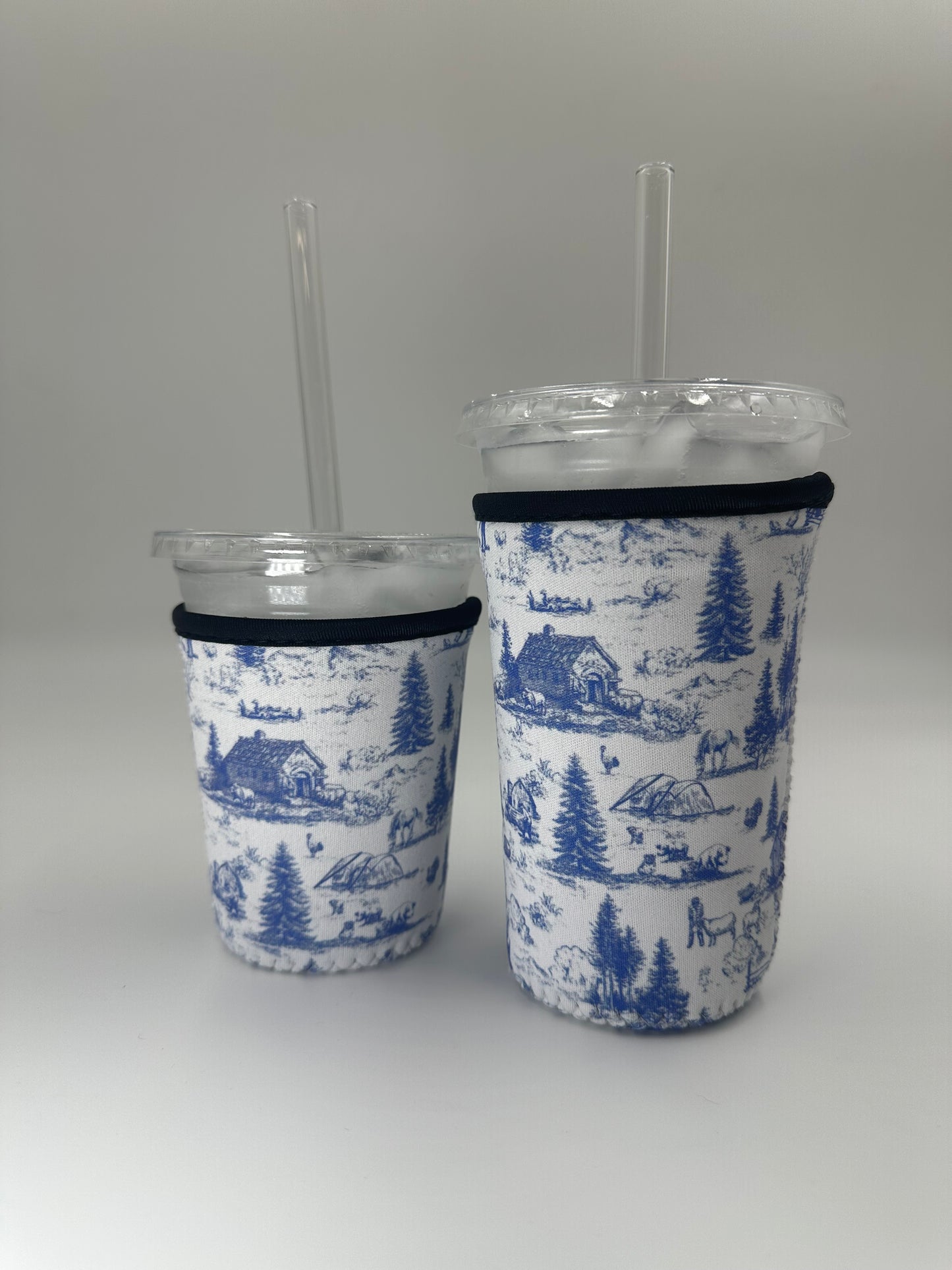 Western Barn Toile Coffee Sleeve | Reusable Neoprene Iced Coffee Cup Cover (16–24oz)