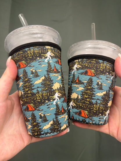 Bigfoot Camping Coffee Sleeve | Reusable Neoprene Iced Coffee Cup Cover (16–32oz)