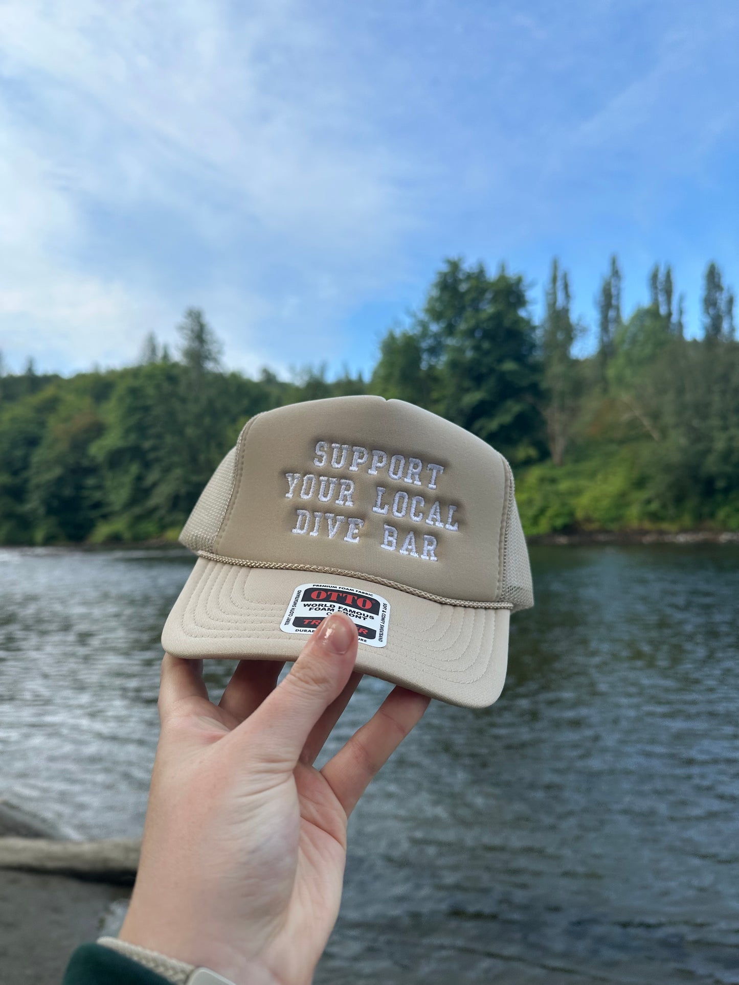 Support your local dive bar embroidered trucker hat!