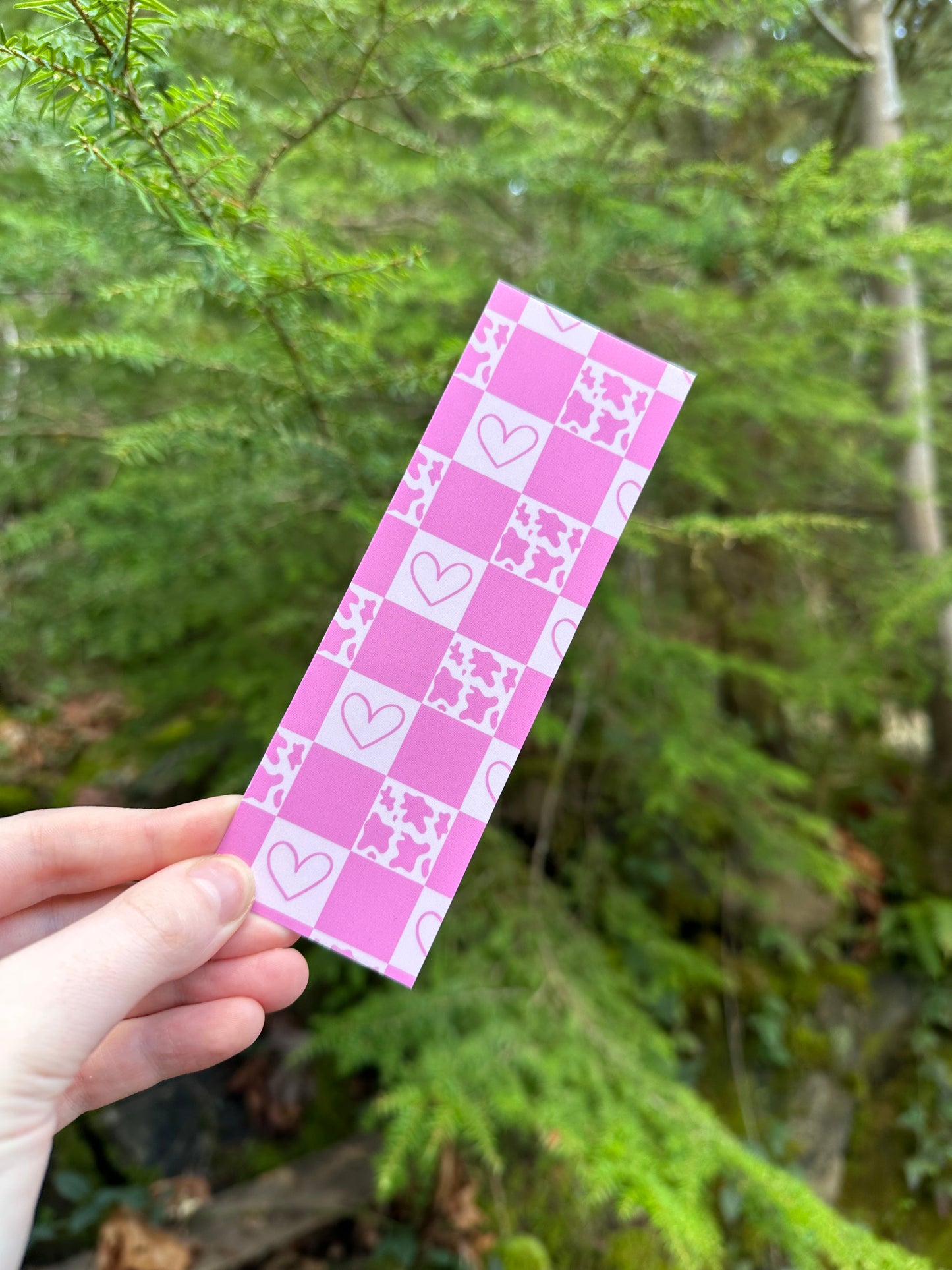 Pink cowprint checkered Paper Bookmark | Western Bookmark