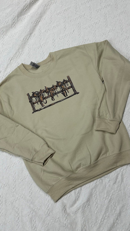 Saddles Up Colored Crewneck - Western Tack Sweatshirt