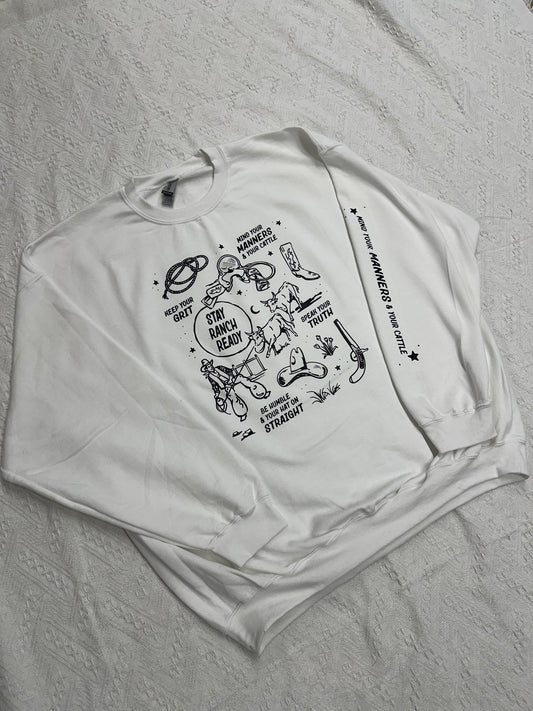 Mind Your Manners Western Graphic Crewneck | Stay Ranch Ready Sweatshirt