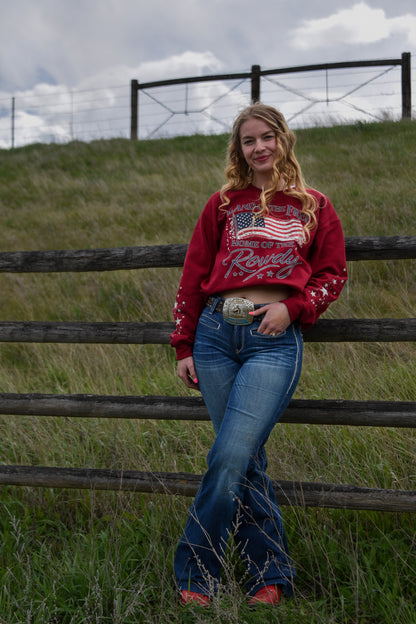 Land of the Free Home of the Rowdy Star Sleeve Crewneck | Patriotic Western Sweatshirt | Americana Gildan Crewneck