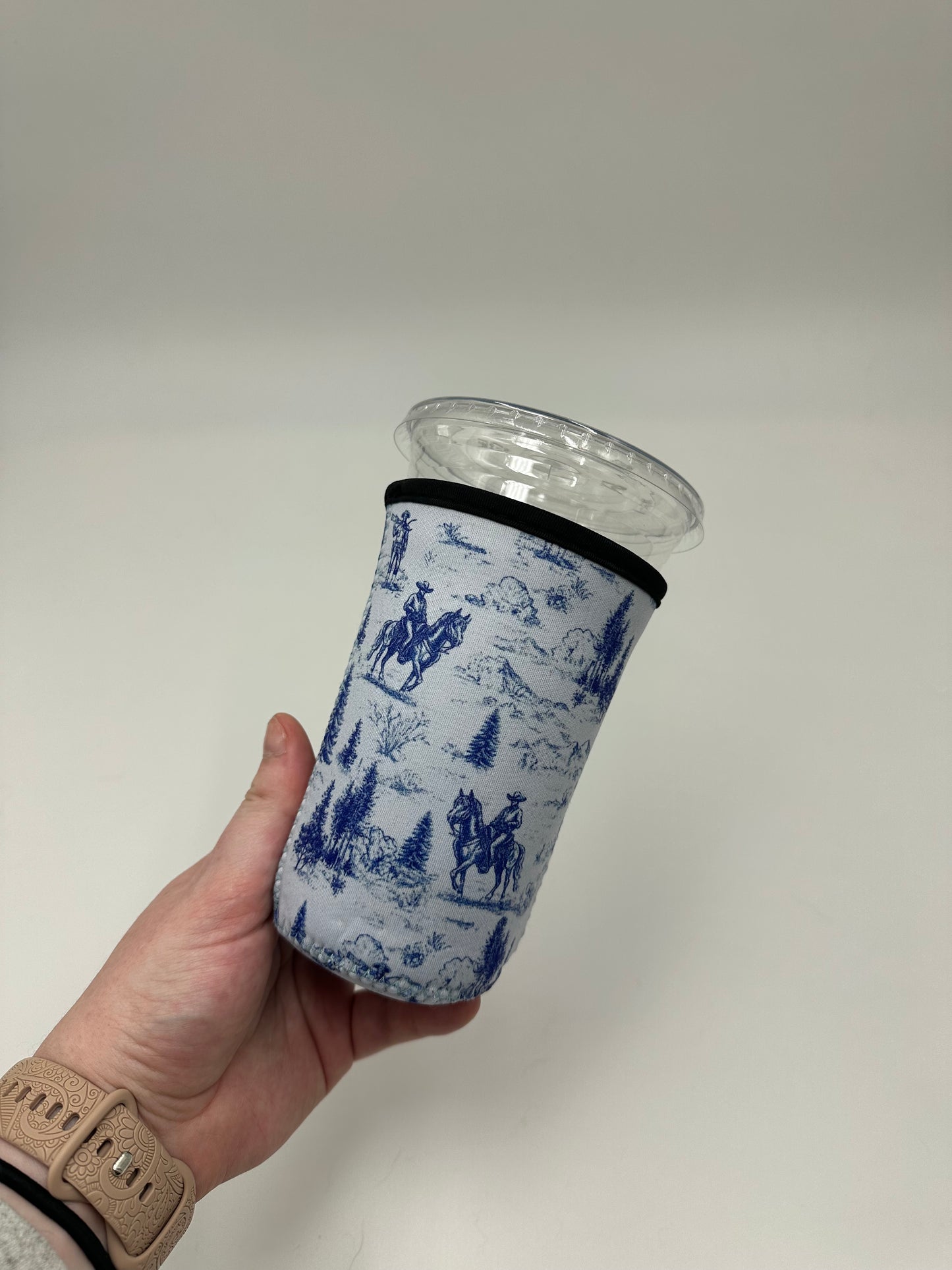 Western Golden Cowboy Coffee Sleeve | Reusable Neoprene Iced Coffee Cup Cover (16–24oz)