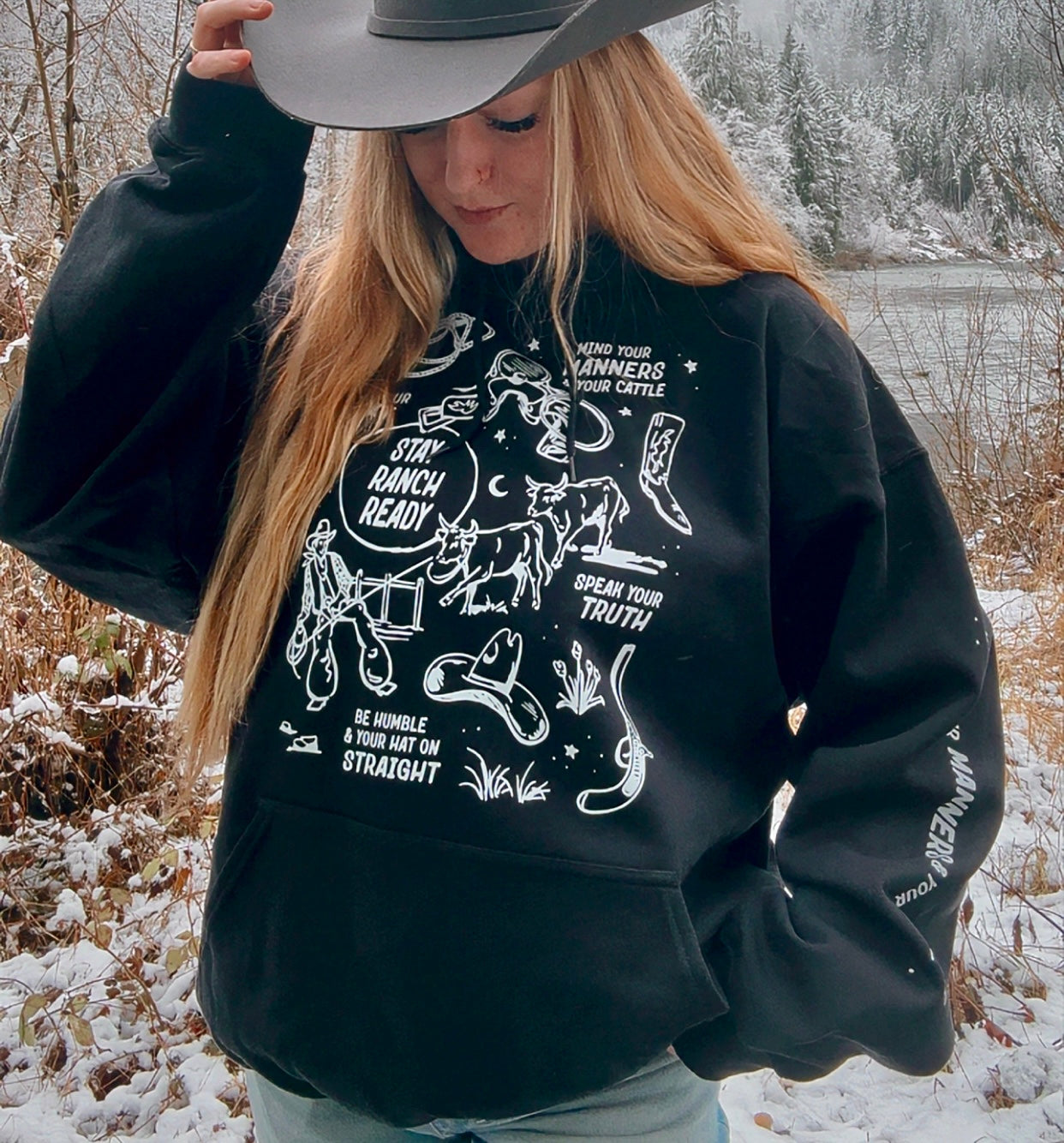 Mind Your Manners Western Graphic Hoodie | Stay Ranch Ready Pullover