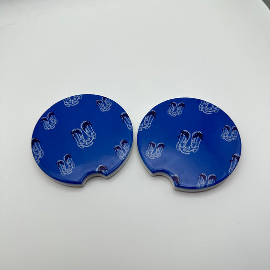 Blue bow cowboy boot car coaster | western car coaster