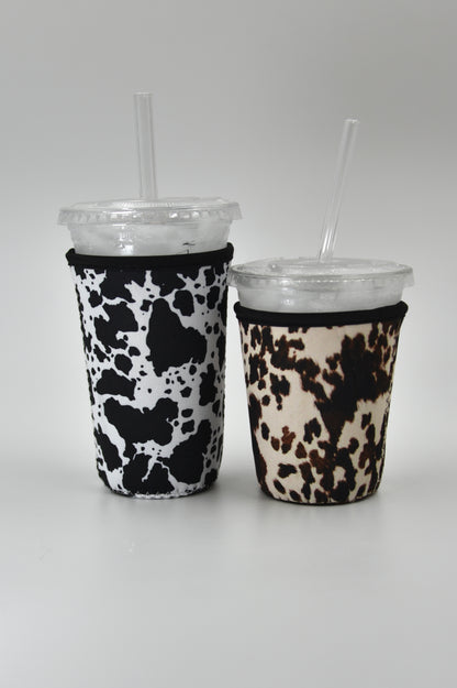 Black Cow Print Coffee Sleeve | Reusable Neoprene Iced Coffee Cup Cover (16–24oz)