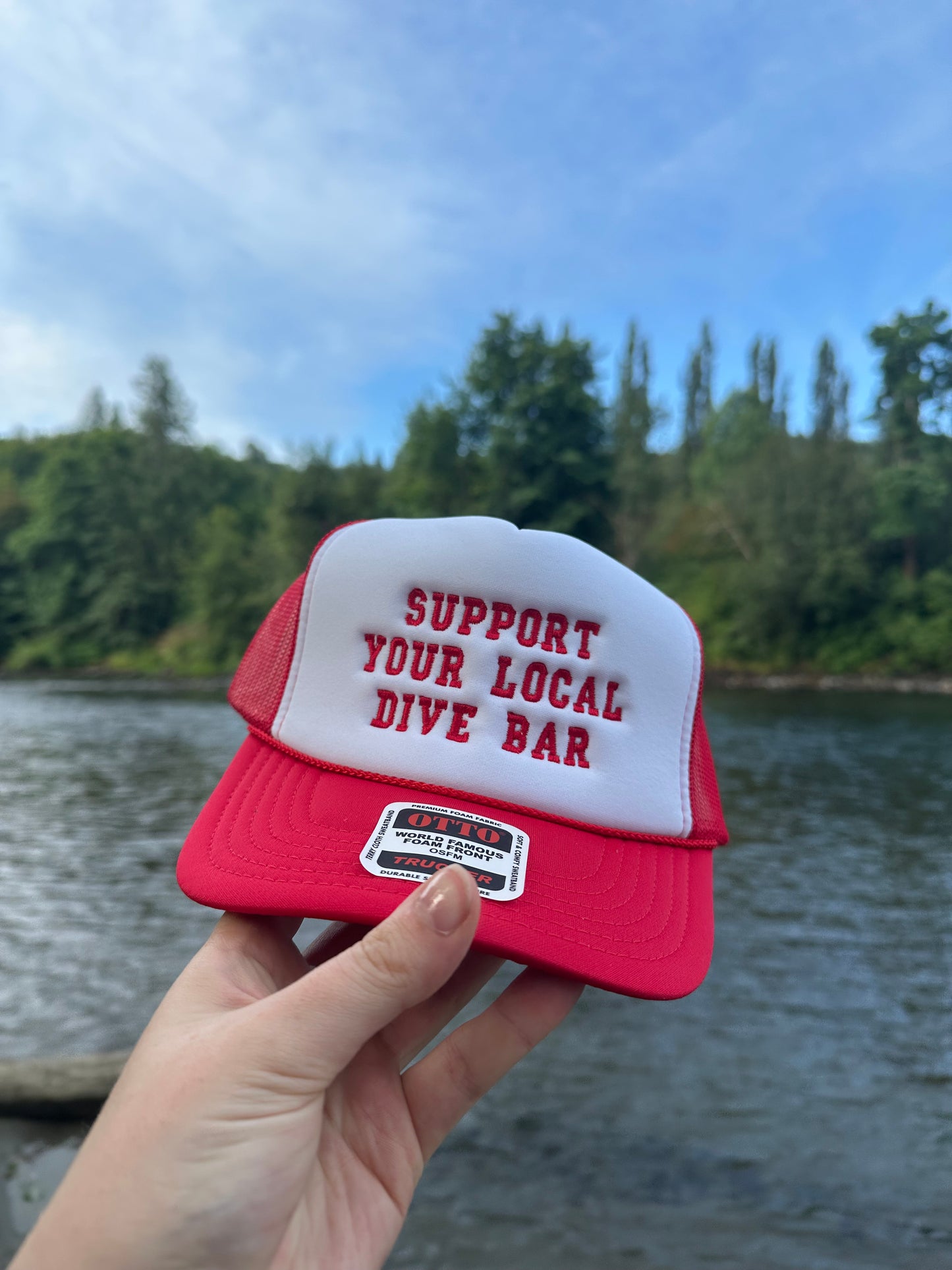 Support your local dive bar embroidered trucker hat!