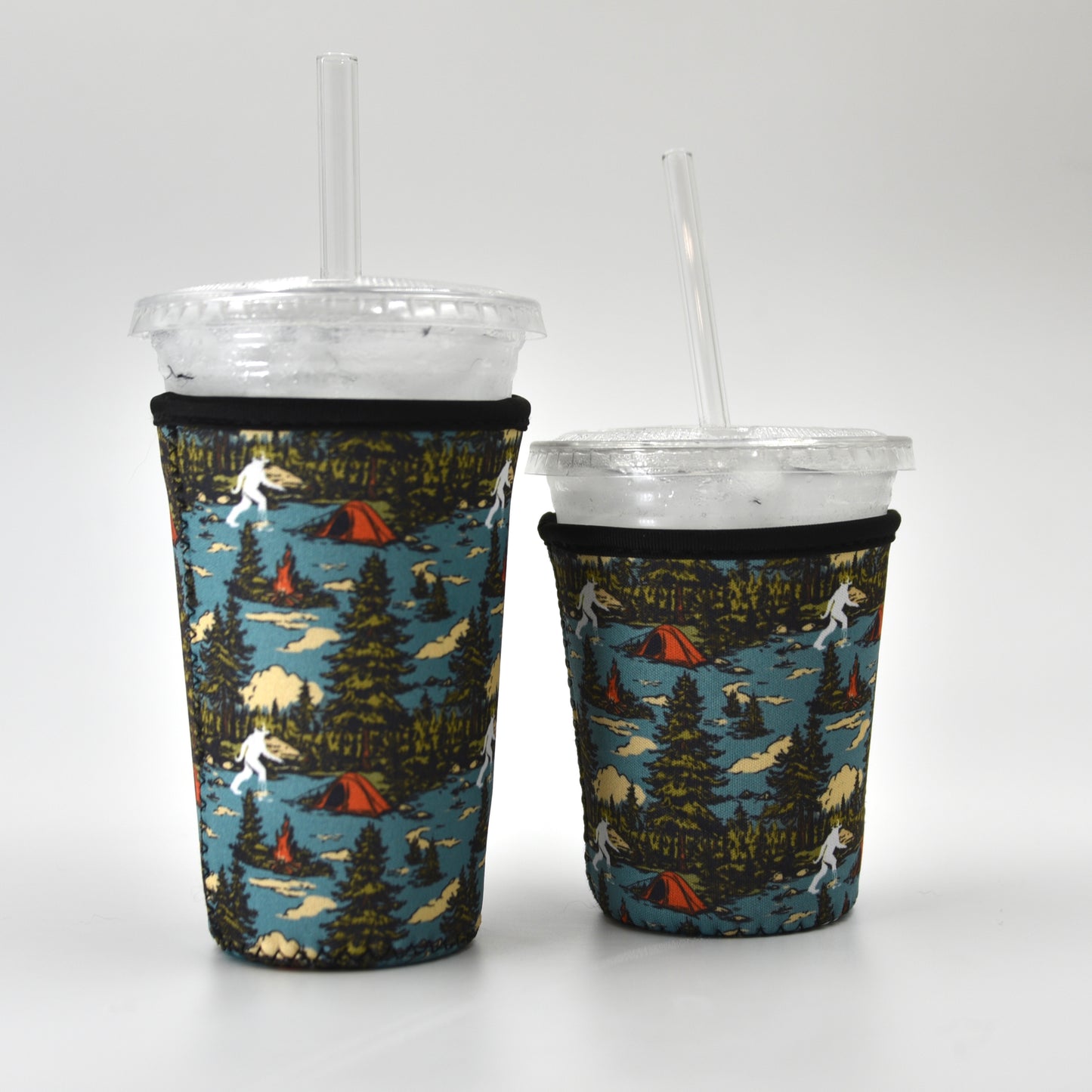Bigfoot Camping Coffee Sleeve | Reusable Neoprene Iced Coffee Cup Cover (16–32oz)
