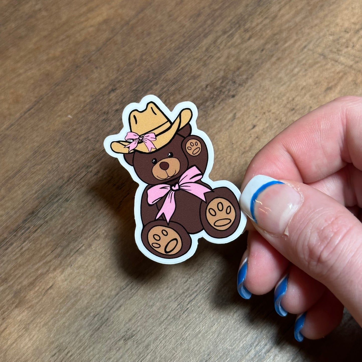 Cowboy teddy bear bow sticker