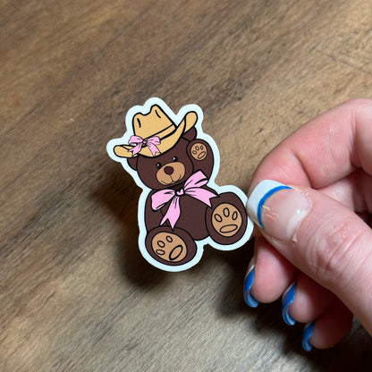 Cowboy teddy bear bow sticker