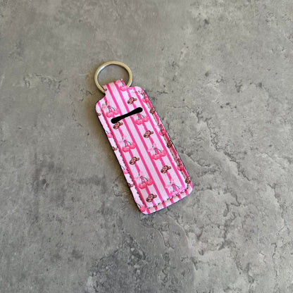 Chapstick Holder Keychain – Cow Print, Camo Pink Bow, Cowboy Toile, Barn Toile, croquette, duck, moon